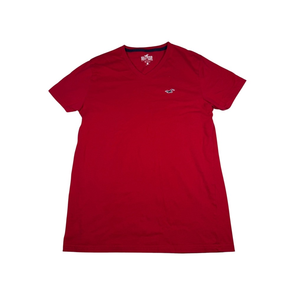 Hollister Must-Have Collection Mens V-Neck T-Shirt Red Short Sleeve Cotton Small